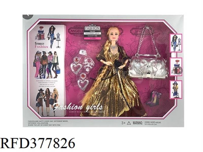 11 JOINTS 11.5-INCH SOLID BODY LONG HAIR DRESS FASHION BARBIE WITH COLORFUL BAGS, SHOES ACCESSORIES