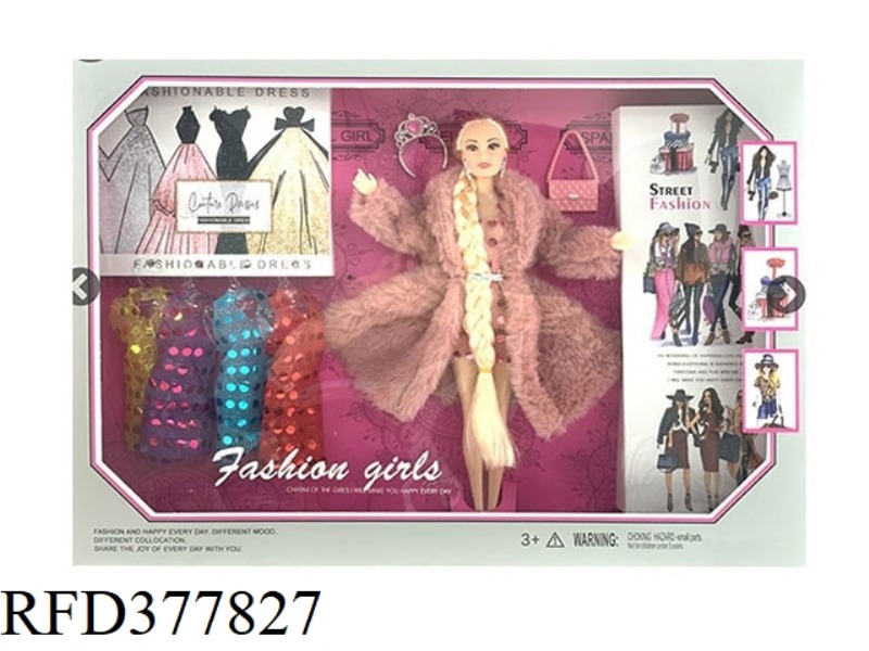 11 JOINTS 11.5-INCH SOLID BODY BIG BRAID LONG HAIR FASHION BARBIE WITH COLORFUL DRESS AND HANDBAG