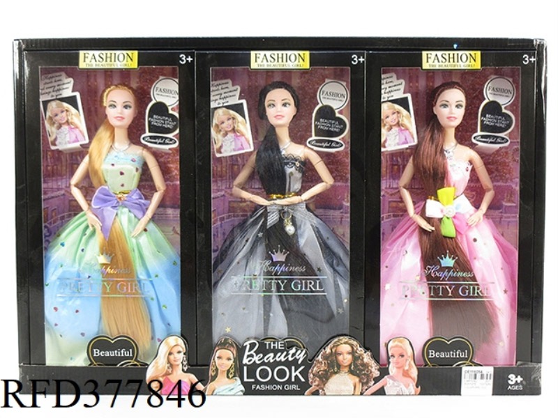 11.5 INCH JOINT HIGH-END REAL BODY LONG HAIR WEDDING DRESS LONG DRESS BARBIE DISPLAY BOX 3 MIXED 3PC