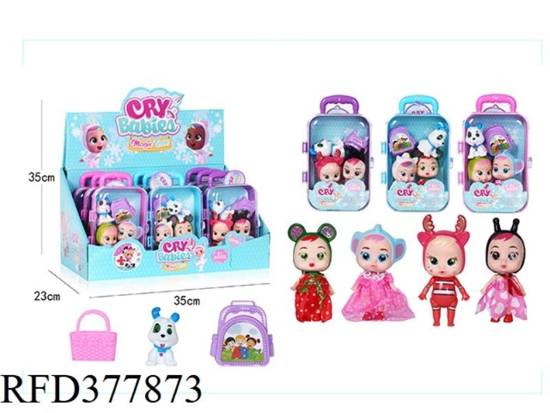 CRYING DOLL WITH DUCK BAG, SMALL PACIFIER RING, THREE MIXED 9PCS