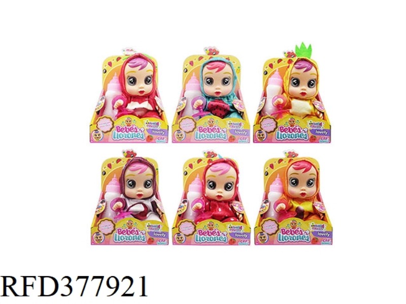 NEW 10-INCH VINYL FRUIT CRYING DOLL WITH 4 SOUNDS DAD.MOTHER.ANGRY.CRY DOLL WITH PACIFIER WITH TEARI