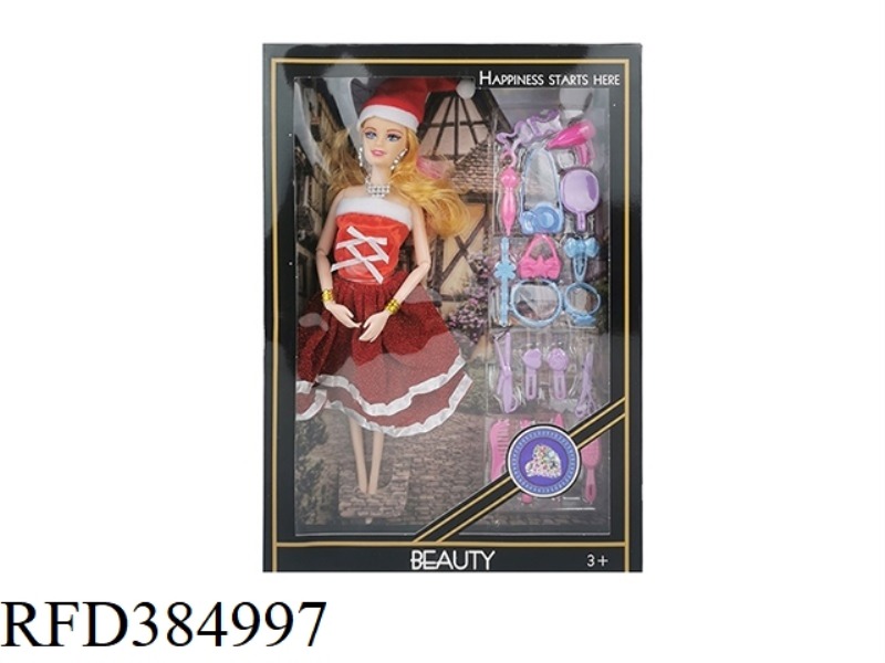 11.5-INCH 9-JOINT SOLID BODY CHRISTMAS FASHION BARBIE WITH NECKLACE, EARRINGS, BRACELET AND MAKEUP B