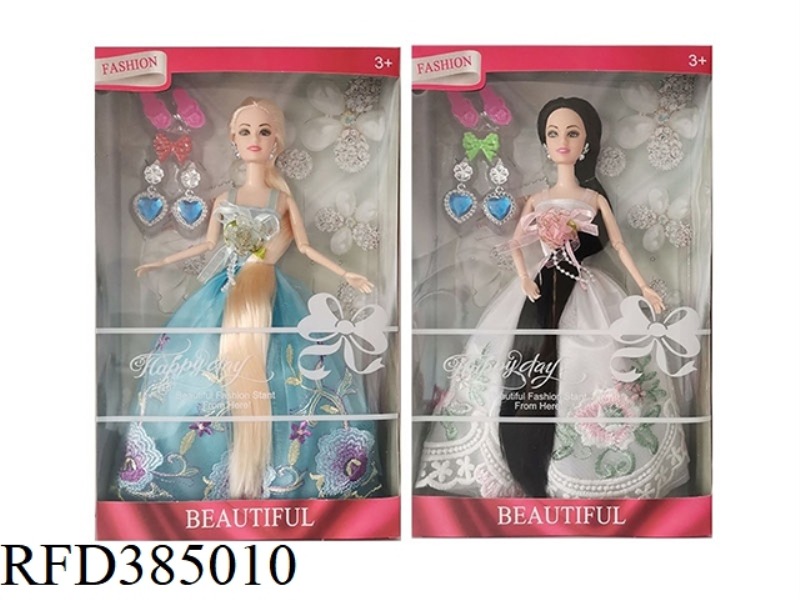11.5-INCH 9-JOINT REAL WEDDING DRESS BARBIE WITH EARRINGS AND BLISTER 2 ASSORTED