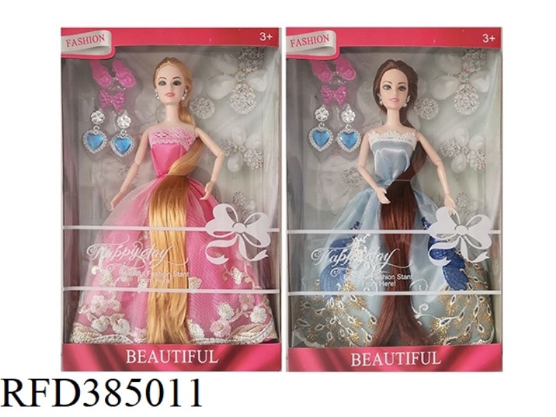 11.5-INCH 9-JOINT REAL WEDDING DRESS BARBIE WITH EARRINGS AND BLISTER 2 ASSORTED
