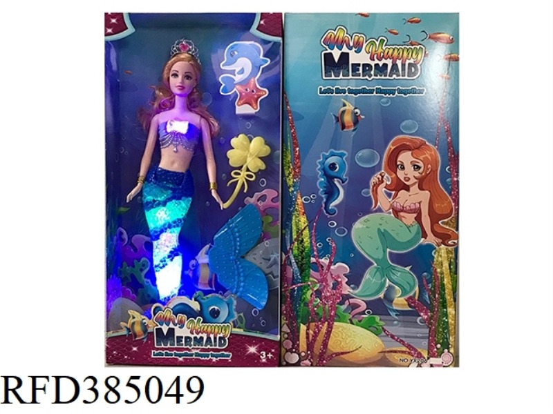 14 INCH SOLID MERMAID BARBIE WITH LIGHT AND MUSIC CROWN COMB COMBO TAIL