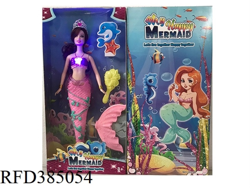 14 INCH SOLID MERMAID BARBIE WITH LIGHT AND MUSIC CROWN COMB COMBO TAIL