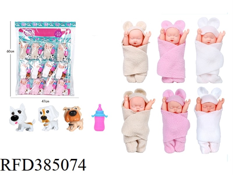 VARIETY OF MIXED 5-INCH DOLLS WITH ANIMALS AND BABY BOTTLES 12PCS