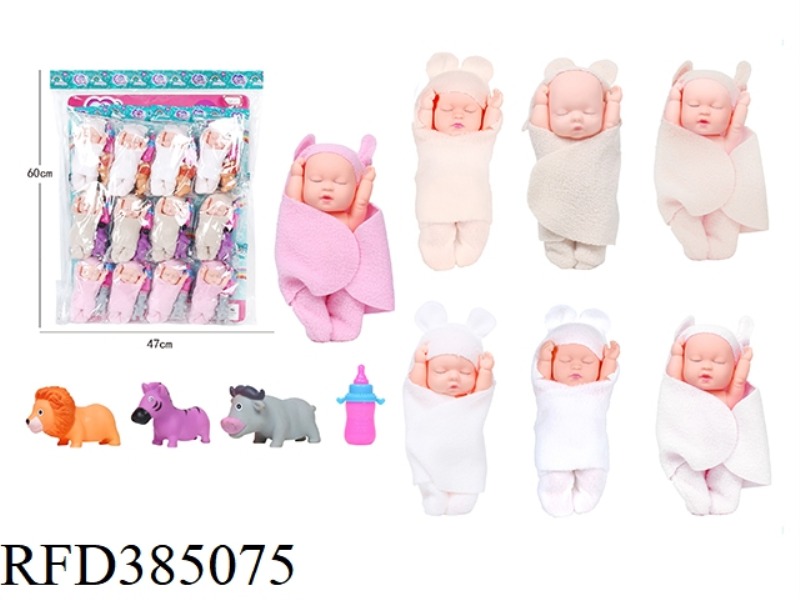 A VARIETY OF MIXED 6-INCH DOLLS WITH ANIMALS, MILK BOTTLES 12PCS