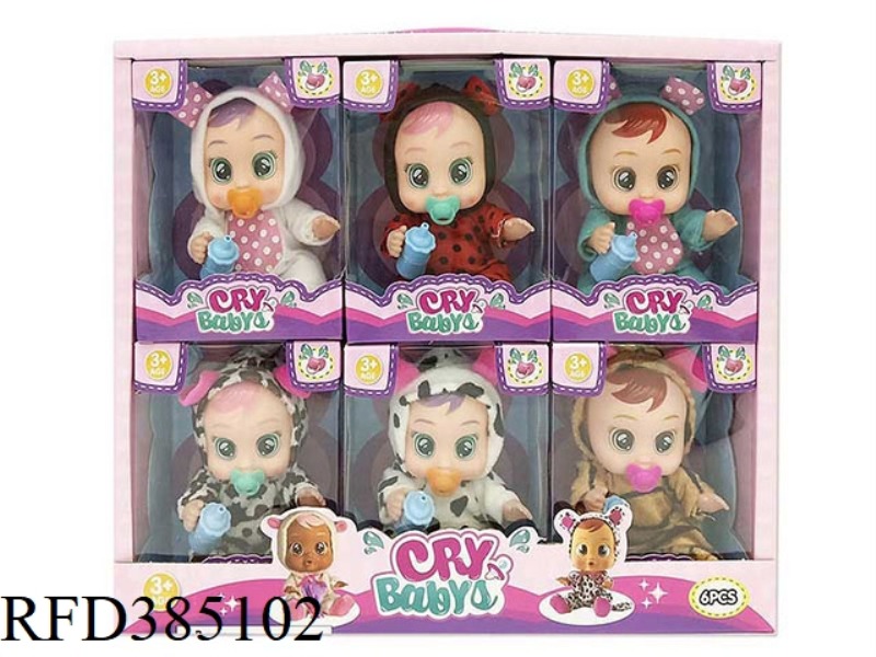 6-INCH VINYL CRYING DOLL WITH TEARING FUNCTION, 6 TYPES OF MIXED PACIFIERS, 6PCS MIXED