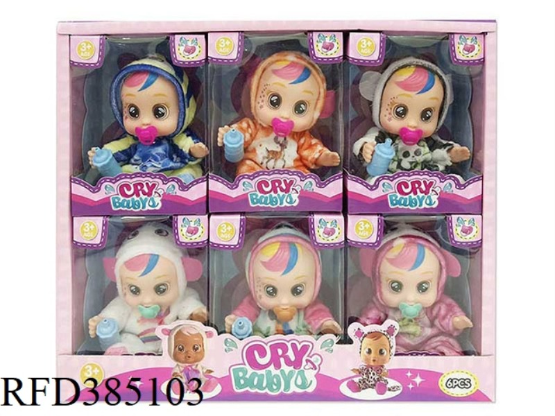 6-INCH VINYL CRYING DOLL WITH TEARING FUNCTION, 6 TYPES OF MIXED PACIFIERS, 6PCS MIXED