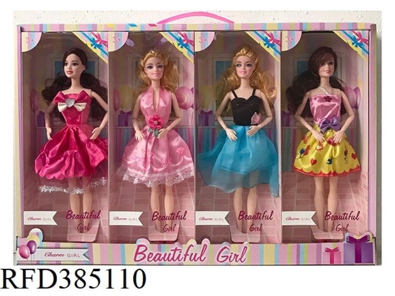 11.5-INCH 9-JOINT SOLID FASHION SHORT SKIRT BARBIE 4 ASSORTED 4PCS