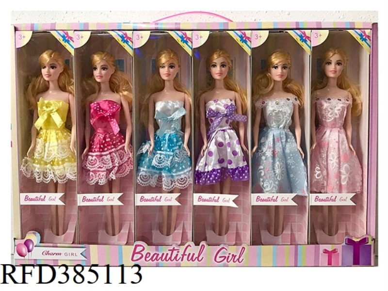 11.5-INCH 9-JOINT SOLID FASHION SHORT SKIRT BARBIE 6 ASSORTED 6PCS