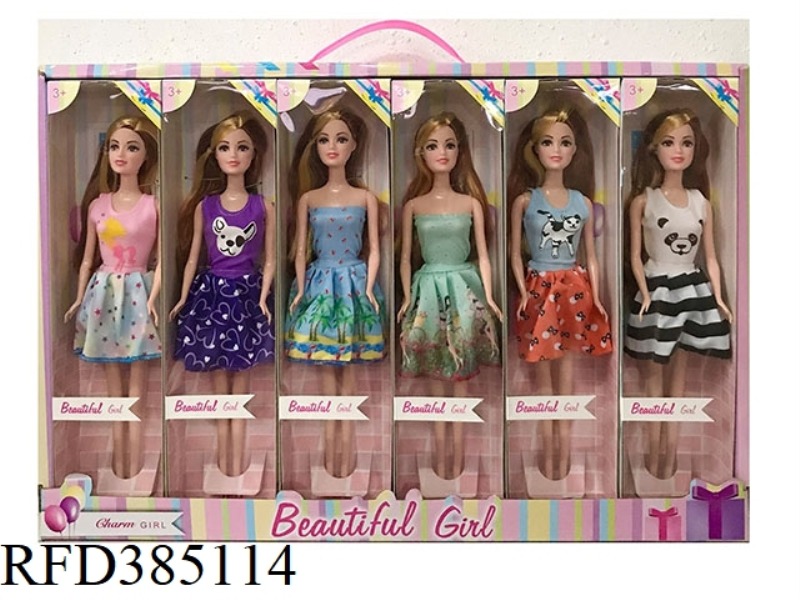 11.5-INCH 9-JOINT SOLID FASHION SHORT SKIRT BARBIE 6 ASSORTED 6PCS