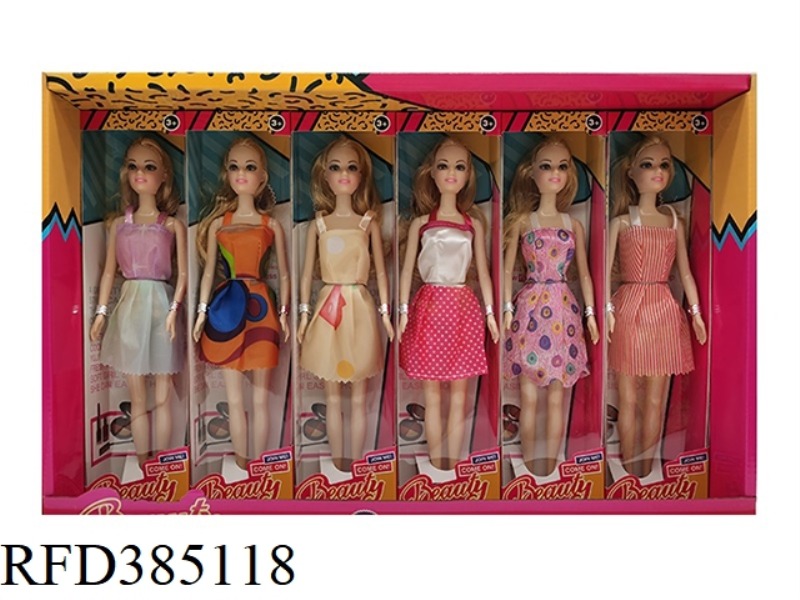 11.5-INCH 9-JOINT SOLID FASHION SHORT SKIRT BARBIE WITH BRACELET 6 MIXED 12PCS