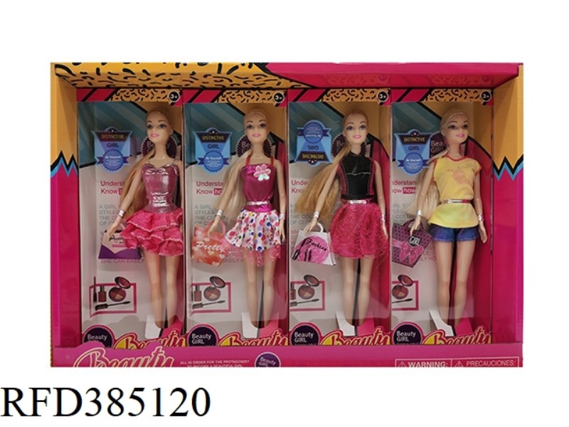 11.5-INCH 9-JOINT SOLID BODY FASHION SHORT SKIRT BARBIE BAG WITH BRACELET 4 MIXED 8PCS