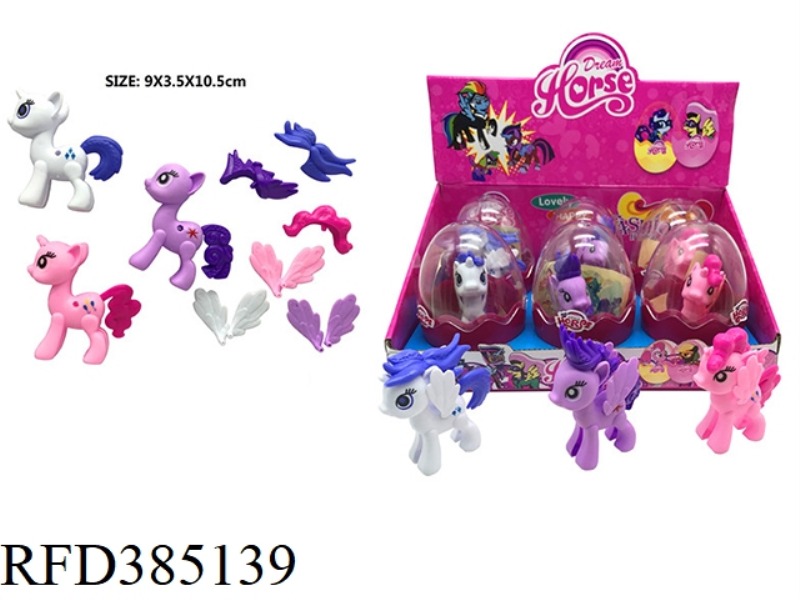 PVC ENVIRONMENTAL PROTECTION LARGE EGG PLASTIC ASSEMBLY MA BAOLI WITH HORSE STICKERS 3 MIXED 6PCS