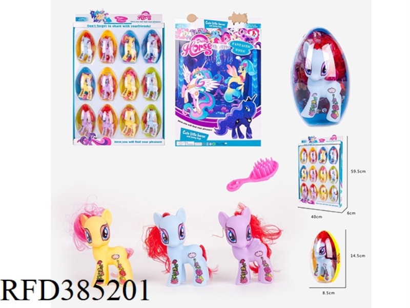 PVC PLASTIC OLIVE BIG EGG VINYL FLOWER HORSE POLAROID WITH HORSE COMB 3 STYLES 12PCS