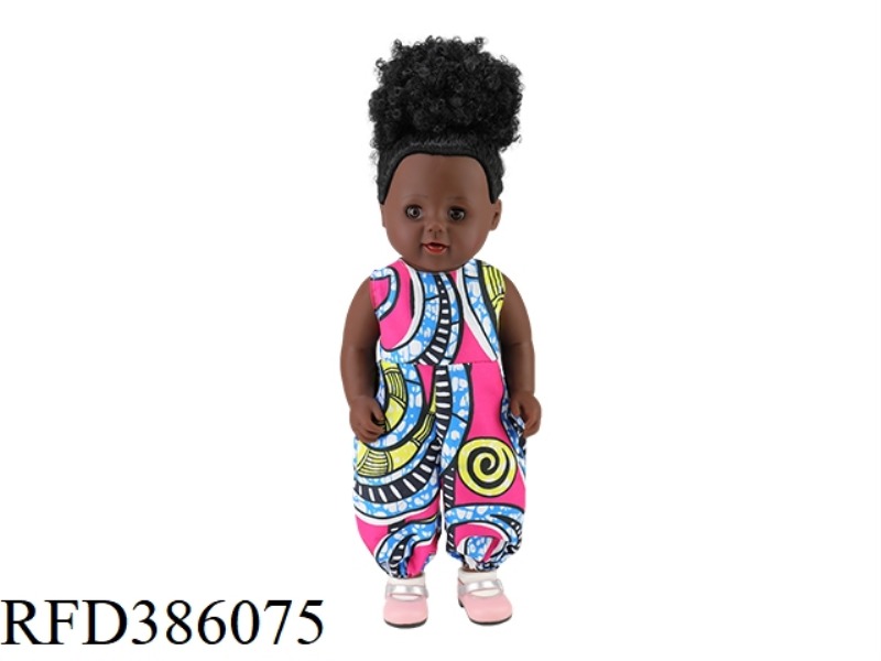 18 INCH 45CM VINYL AFRICAN SINGLE PONYTAIL BLACK BABY WITH PINK SHOES