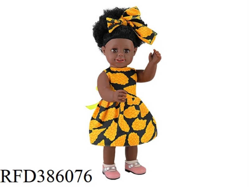 18 INCH 45CM VINYL AFRICAN SINGLE PONYTAIL BLACK BABY WITH PINK SHOES