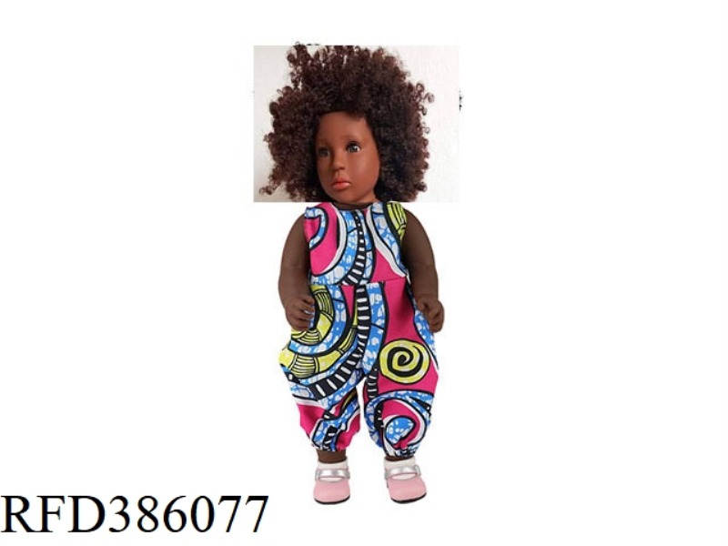 18 INCH 45CM VINYL AFRICAN BROWN TWO-POINT LINE AFRO BLACK BABY WITH PINK SHOES