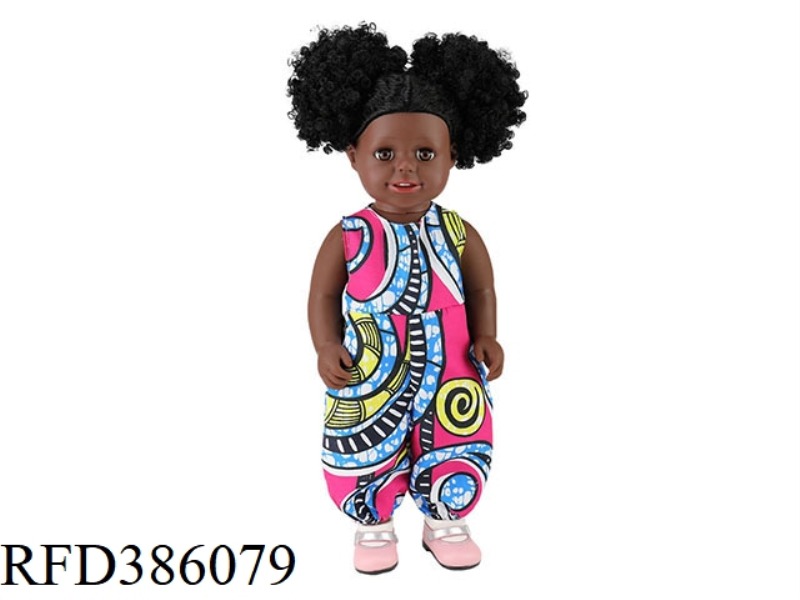 18 INCH 45CM VINYL AFRICAN DOUBLE PONYTAIL BLACK BABY WITH PINK SHOES