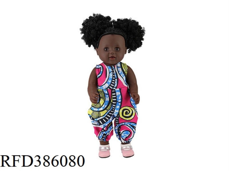 18 INCH 45CM VINYL AFRICAN DOUBLE PONYTAIL BLACK BABY WITH PINK SHOES