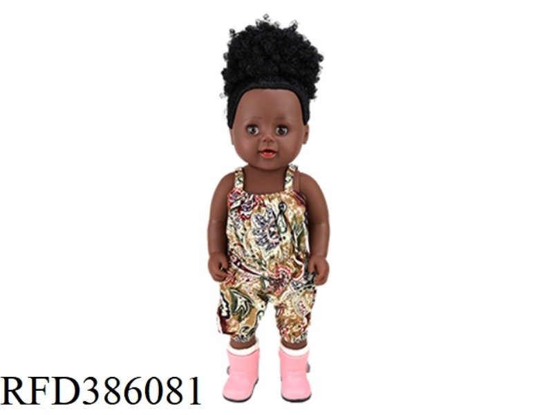 18 INCH 45CM VINYL AFRICAN SINGLE PONYTAIL BLACK BABY WITH POWDER BOOTS