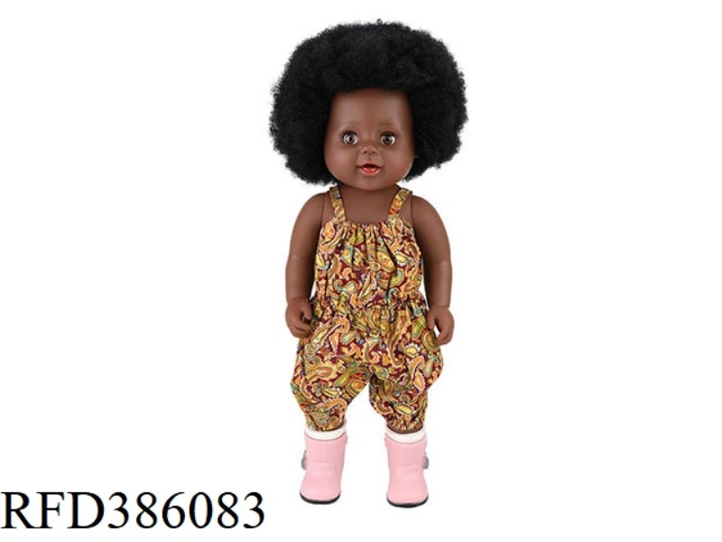 18 INCH 45CM VINYL AFRICAN AFRO BLACK BABY WITH POWDER BOOTS