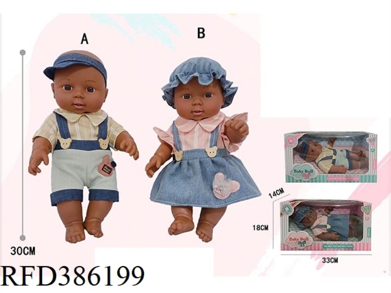 12-INCH FULL BODY VINYL BLACK DOLL, PRONE PACKAGING