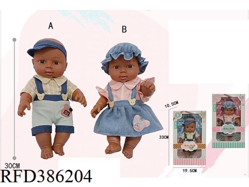 12 INCH FULL BODY VINYL BLACK DOLL, STANDING POSITION PACKAGING