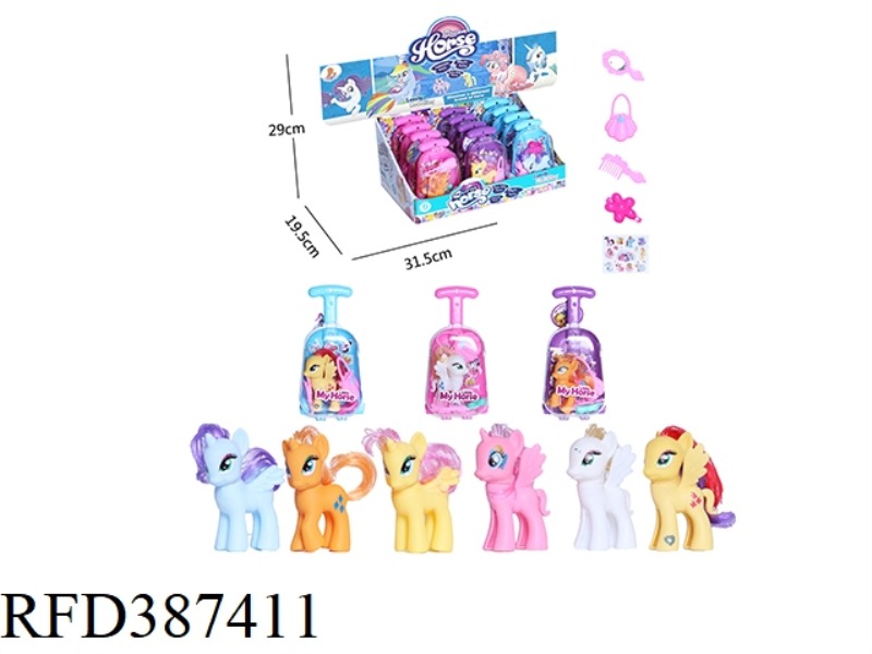 VINYL PONY SUITCASE WITH MIRROR, COMB, HANDBAG, HAIRPIN 20PCS MIXED