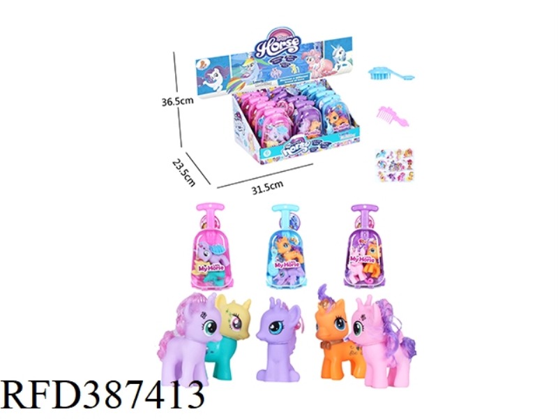 VINYL PONY SUITCASE WITH COMB HAIRPIN WITH HORSE STICKER 12PCS MIXED