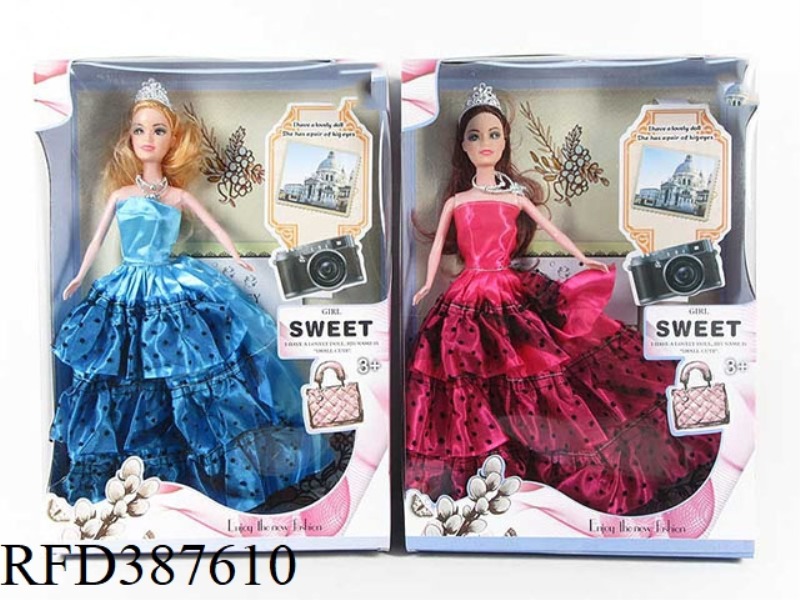 HIGH-END 11.5 INCH HARD-LONG LIVE HAND WEDDING BABE WITH CROWN WITH NECKLACE TWO MIX