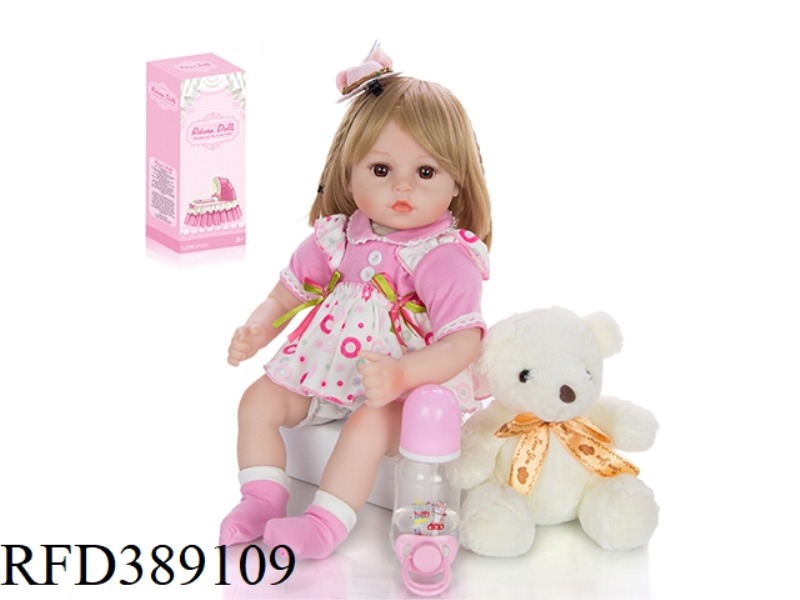 45CM RESURRECTION DOLL HIGH REALISTIC BABY, COTTON BODY BODY, WITH BEAR, WIG