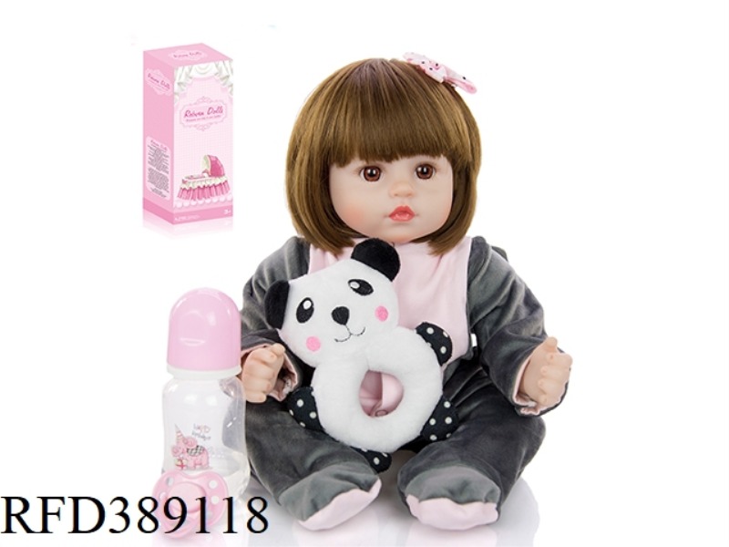 45CM REBORN DOLL HIGH REALISTIC BABY, COTTON BODY MAIN WIG SET, PANDA WITH LOOP, ORDINARY CAR HAIR