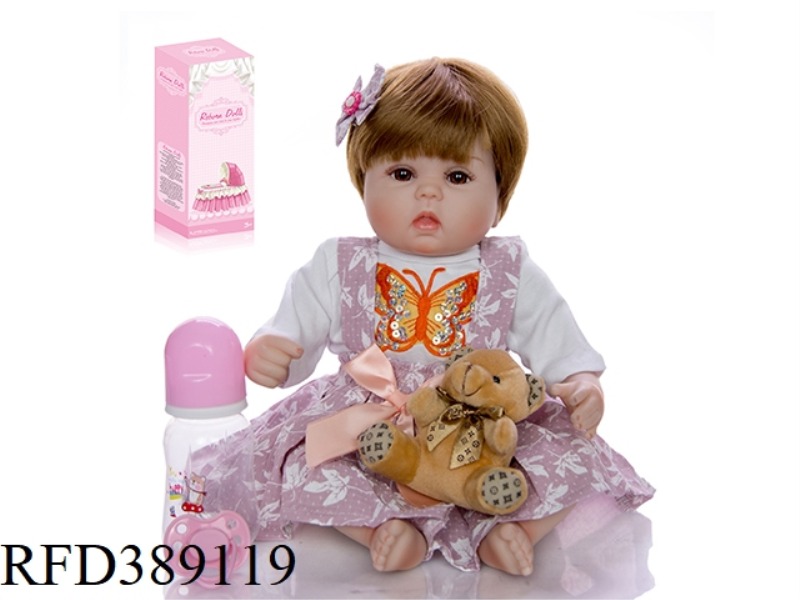 45CM RESURRECTION DOLL HIGH REALISTIC BABY, COTTON BODY BODY, WITH BEAR, WIG