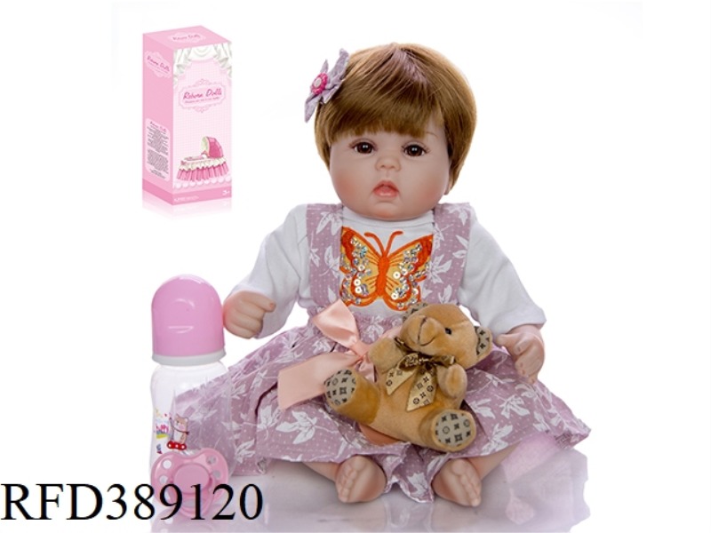 45CM RESURRECTION DOLL HIGH REALISTIC BABY, COTTON BODY BODY WIG SET, WITH BEAR, NORMAL CAR HAIR