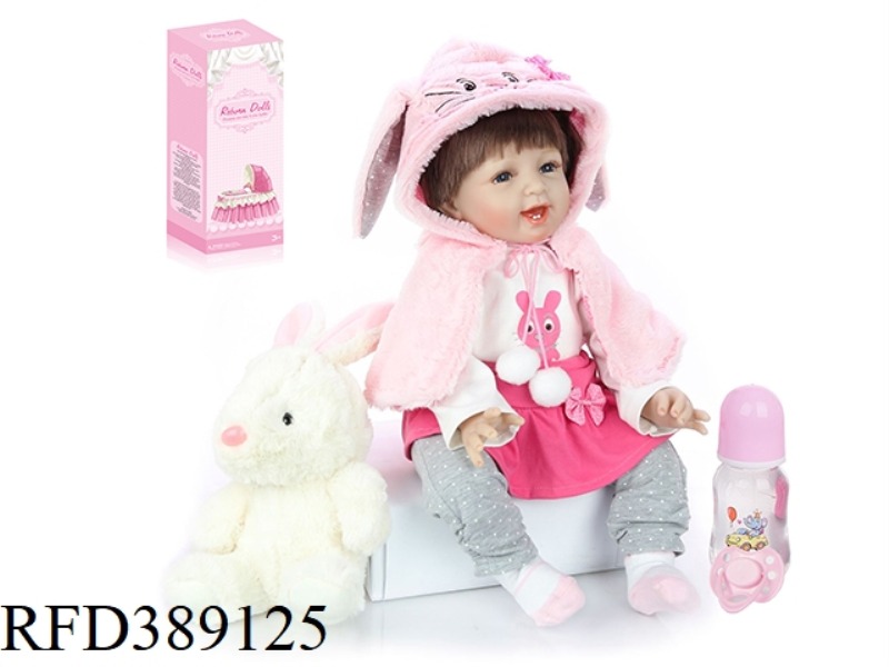 45CM RESURRECTION DOLL HIGH REALISTIC BABY, COTTON BODY BODY, WITH RABBIT, NORMAL HAIR