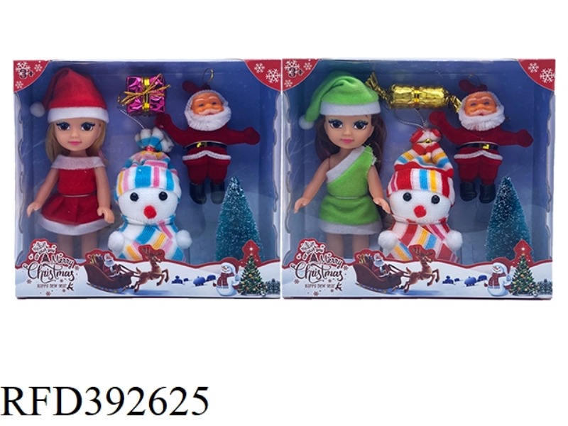 2 MIXED 6-INCH EMPTY-BODY CHRISTMAS GIRL FAT BOY DOLLS + SNOWMAN + SANTA CLAUS + CHRISTMAS TREE + SM