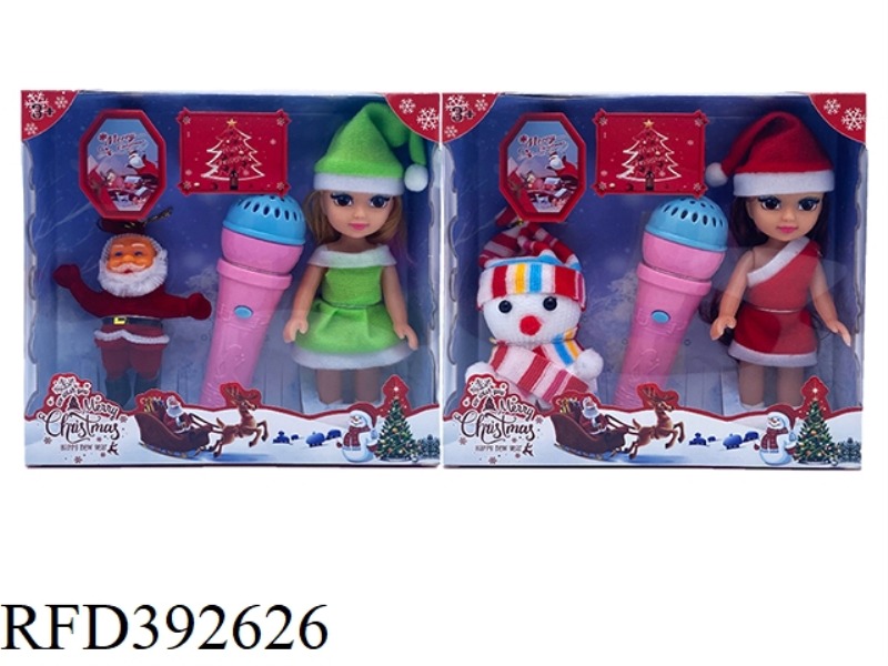 2 MIXED 6-INCH EMPTY-BODY CHRISTMAS GIRL FAT BOY DOLL + SNOWMAN + SANTA CLAUS + CHRISTMAS THEME SONG