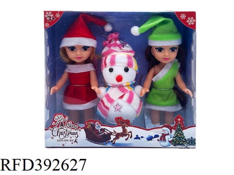 6 INCH EMPTY BODY CHRISTMAS GIRL FAT BOY DOLL + SNOWMAN