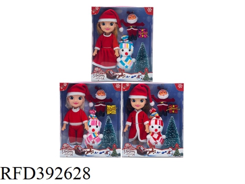 3 MIXED 9-INCH 3D EYE MUSIC HOLLOW BODY CHRISTMAS GIRL FAT BOY DOLL + SNOWMAN + SANTA CLAUS + CHRIST