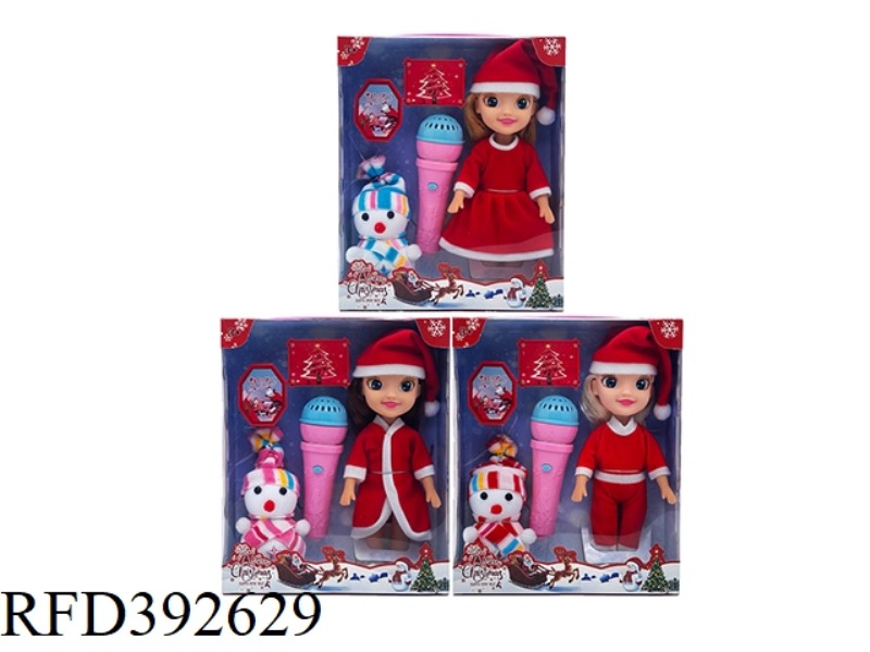 3 MIXED 9-INCH 3D EYE MUSIC HOLLOW BODY CHRISTMAS GIRL FAT BOY DOLL + SNOWMAN + MUSIC MICROPHONE