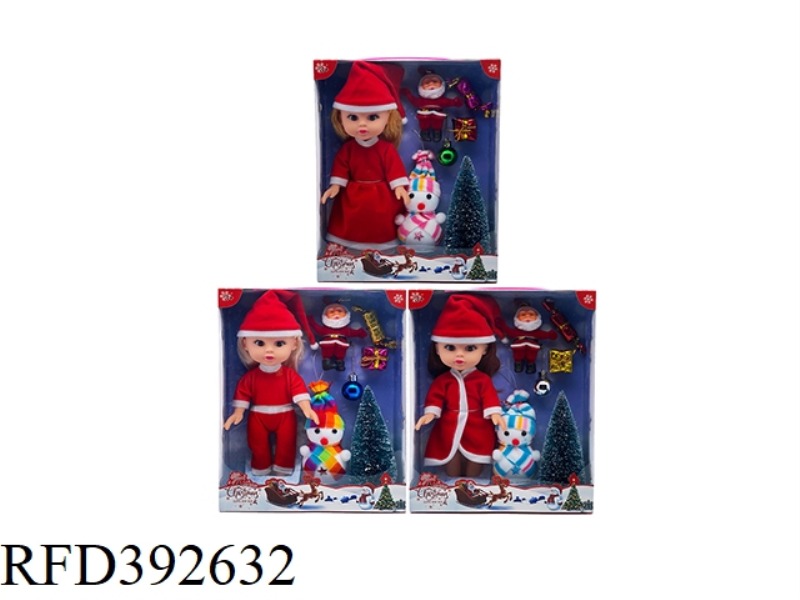 3 MIXED 10 INCH 3D EYE MUSIC HOLLOW BODY CHRISTMAS GIRL FAT BOY DOLL + SNOWMAN + SANTA CLAUS + CHRIS