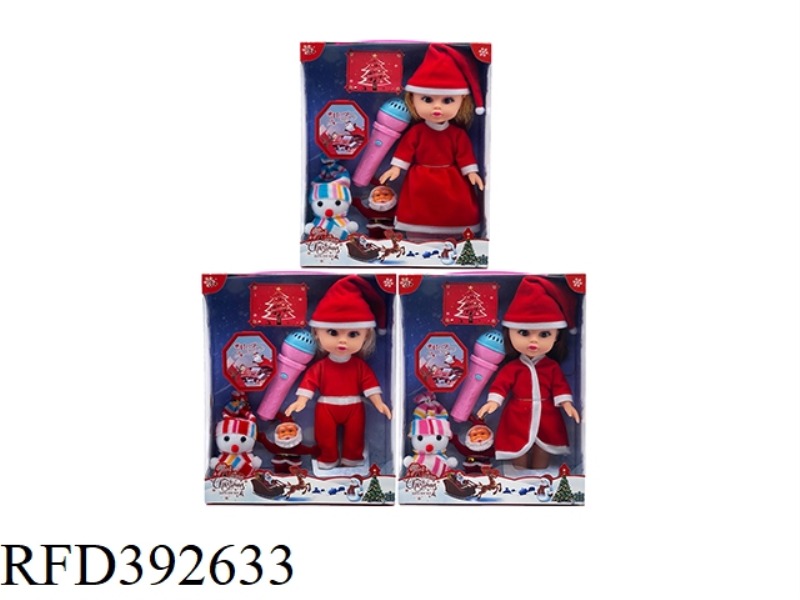 3 MIXED 10 INCH 3D EYE MUSIC HOLLOW BODY CHRISTMAS GIRL FAT BOY DOLL + SNOWMAN + SANTA CLAUS + MUSIC