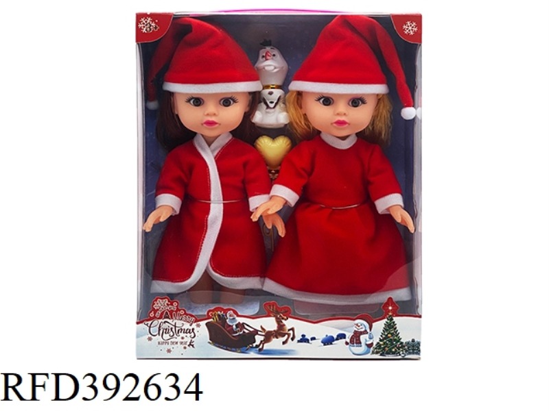 10 INCH 3D EYE MUSIC HOLLOW CHRISTMAS GIRL FAT BOY DOLL+SNOW PO+BALLOON