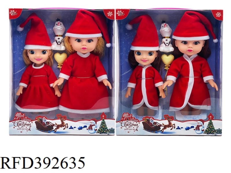 2 MIXED 9-INCH AND 10-INCH MUSIC EMPTY-BODY CHRISTMAS GIRL FAT BOY DOLLS + SNOW TREASURES + BALLOONS