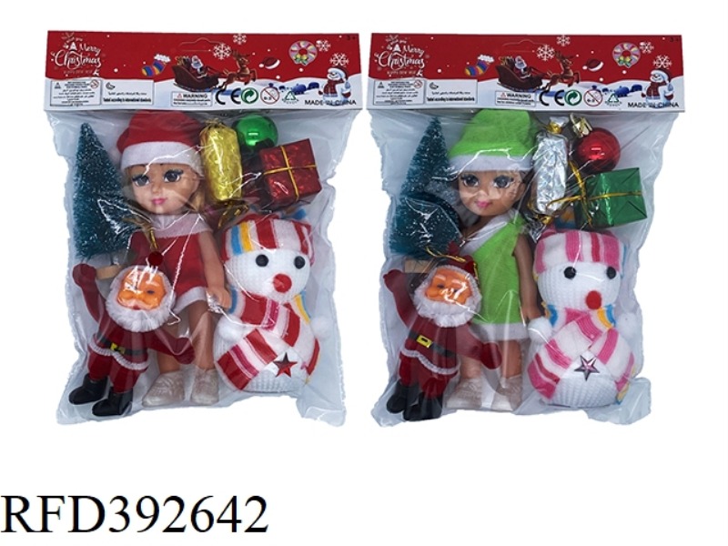 2 MIXED 6-INCH EMPTY-BODY CHRISTMAS GIRL FAT BOY DOLLS + SNOWMAN + SANTA CLAUS + CHRISTMAS TREE + SM