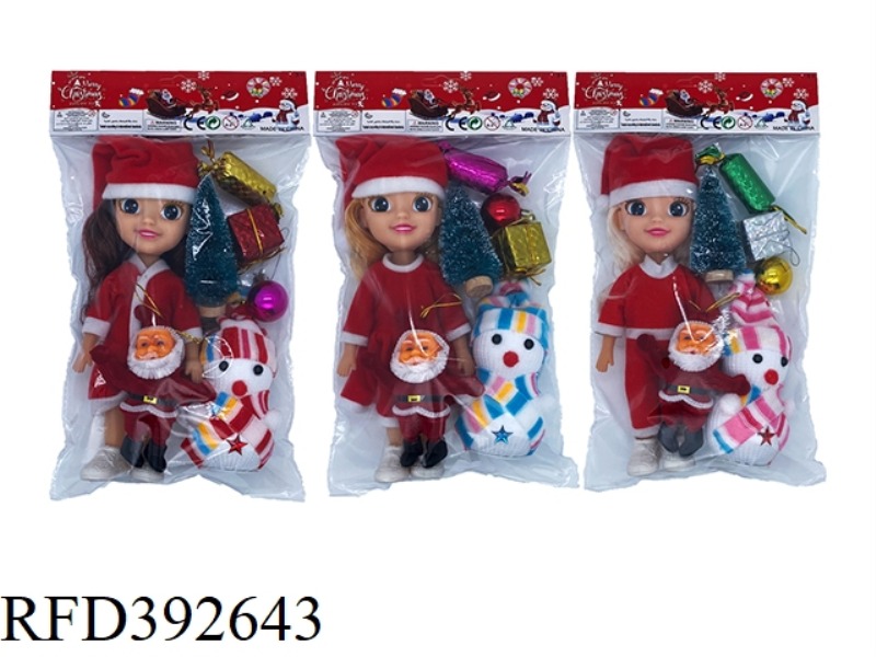 3 MIXED 9-INCH 3D EYE MUSIC HOLLOW BODY CHRISTMAS GIRL FAT BOY DOLL + SNOWMAN + SANTA CLAUS + CHRIST