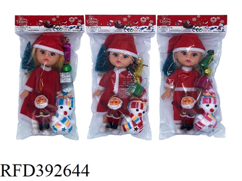 3 MIXED 10 INCH 3D EYE MUSIC HOLLOW BODY CHRISTMAS GIRL FAT BOY DOLL + SNOWMAN + SANTA CLAUS + CHRIS